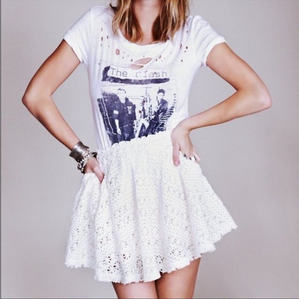 NWT free people‎ beach circle town ivory crochet skirt L